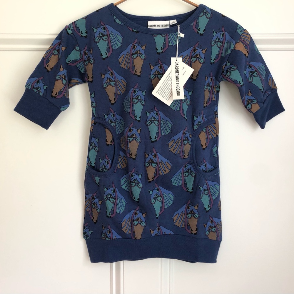 Girls' Purple Horse-Print Casual Sweatshirt Dress 6-8 years